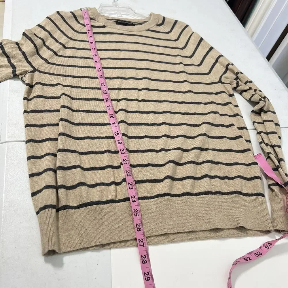 Banana Republic Large Silk Cotton Cashmere Blend Sweater Crew Neck Striped Beige